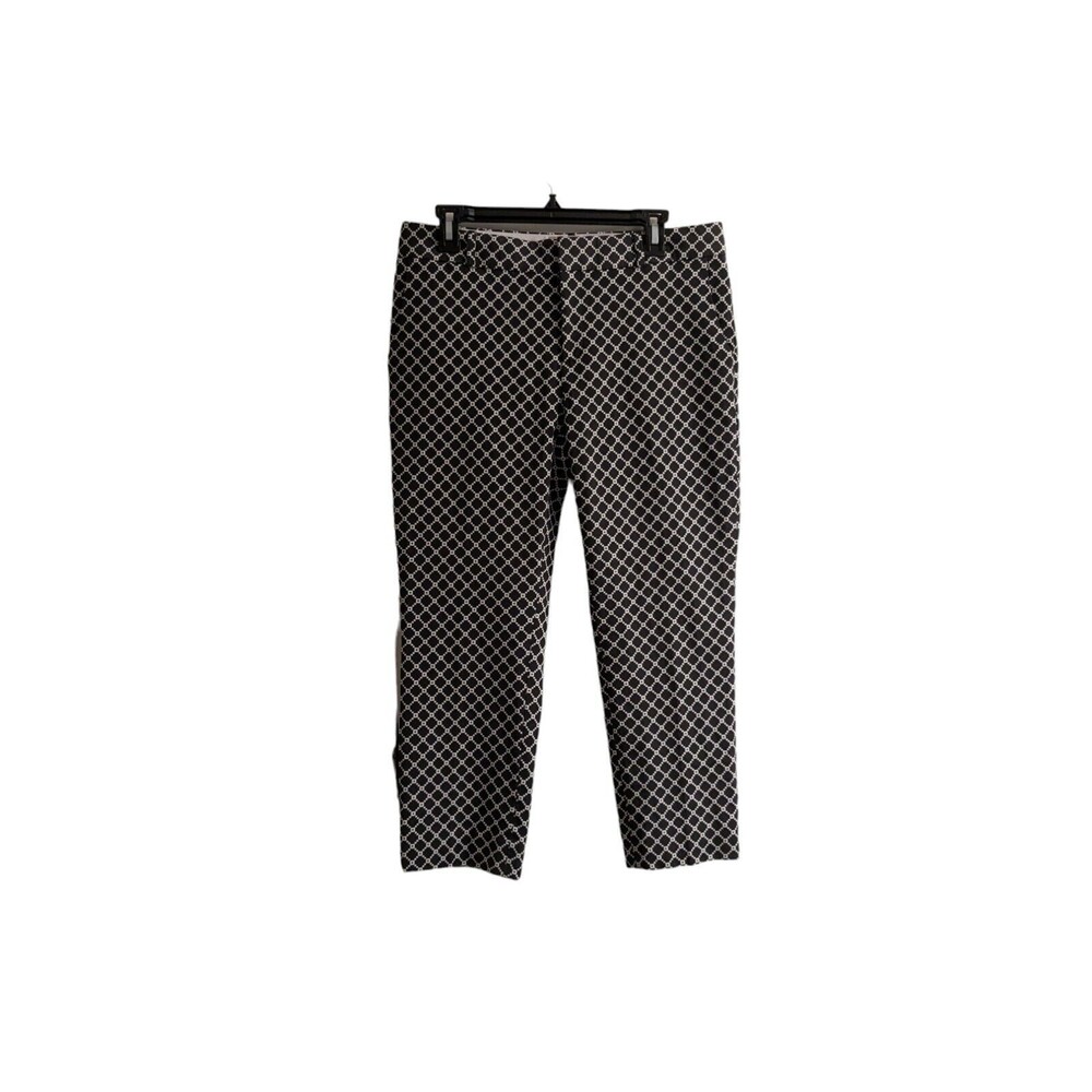 Banana Republic Women's Hampton Pants Size 10P Petite Black White Geometric